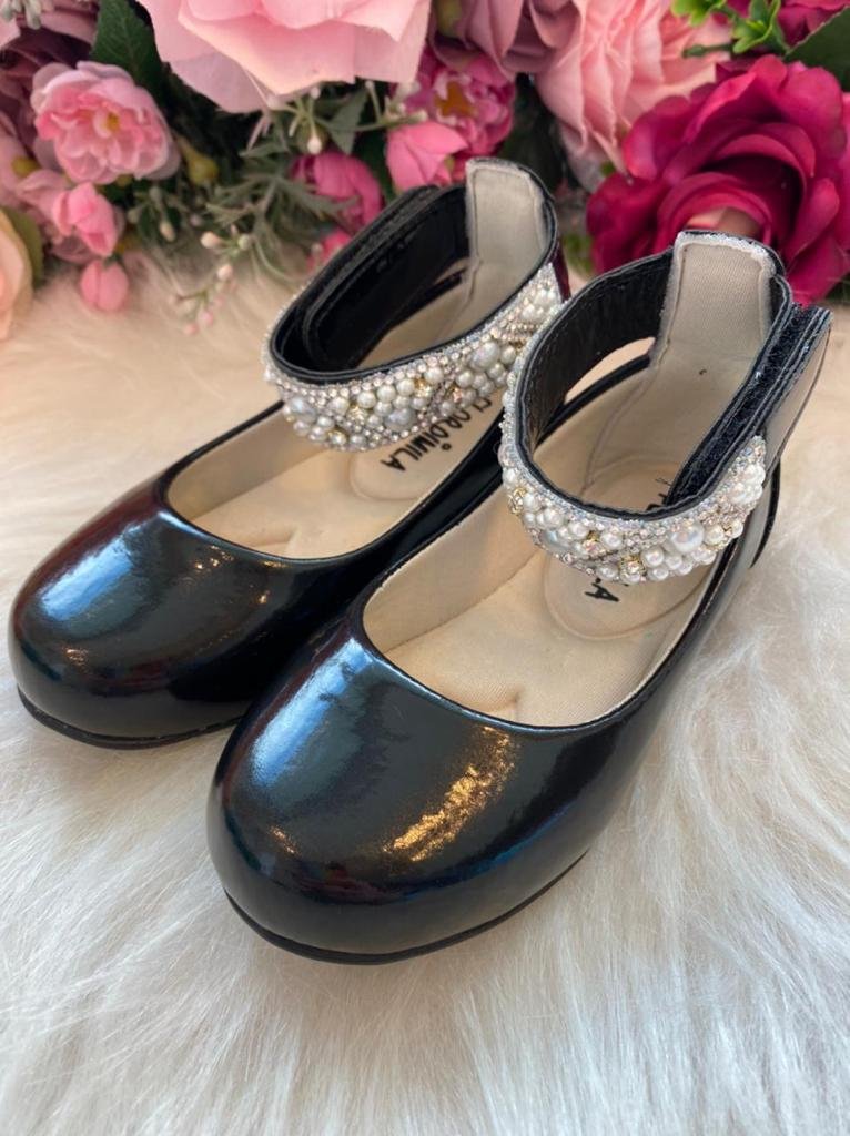 Sapatilha Flor di Mila Preto Perolas Luxo