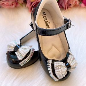 Sapatilha Flor Di Mila Preto Laço Perolas