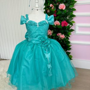 Vestido Marie Longo Manga Princesa Verde Tiffany