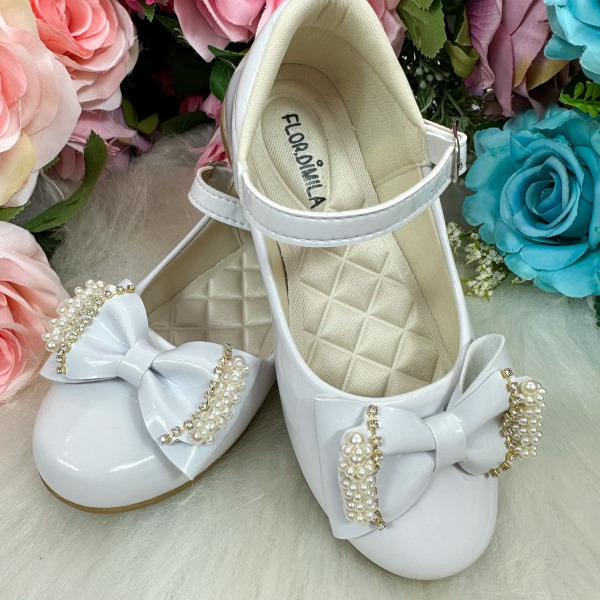 Sapatilha Flor di Mila Branco Perolas Neide