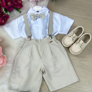 Conjunto Meninos Kanga Social Suspensorio Marcos Marrom Shorts