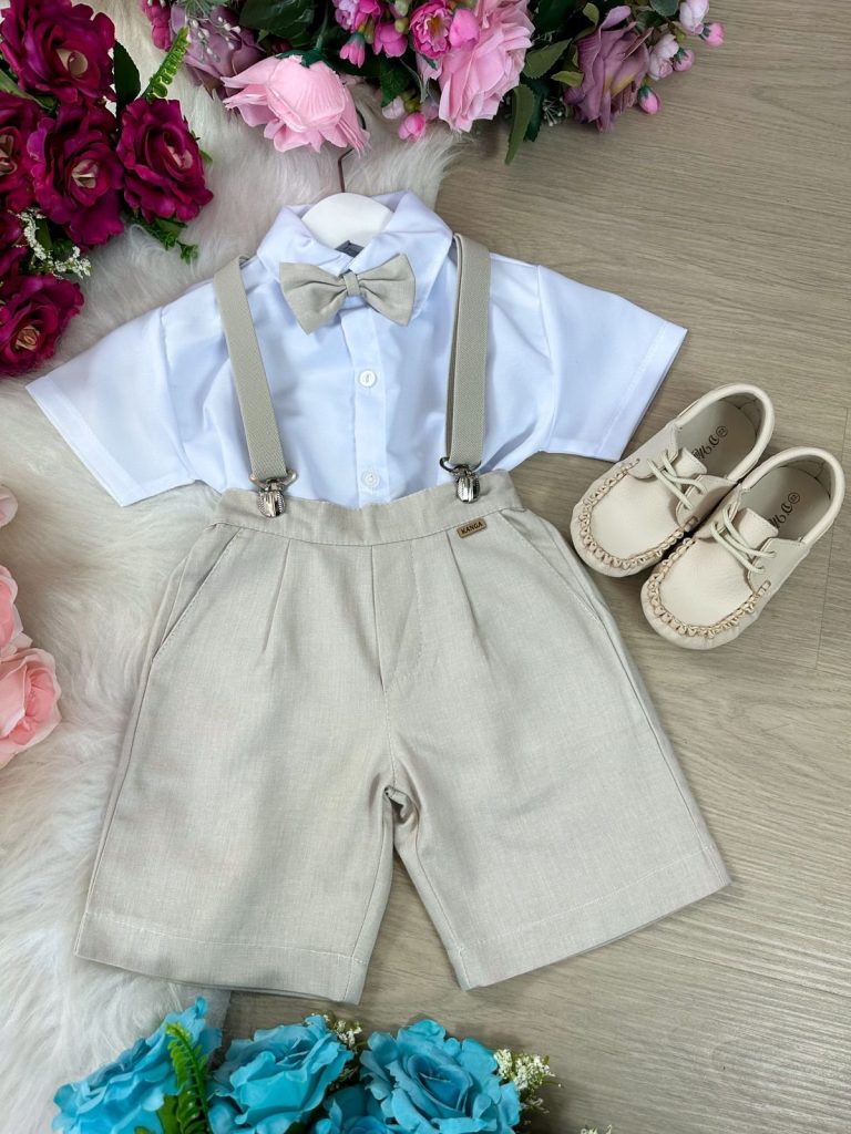 Conjunto Meninos Kanga Social Suspensorio Marcos Marrom Shorts