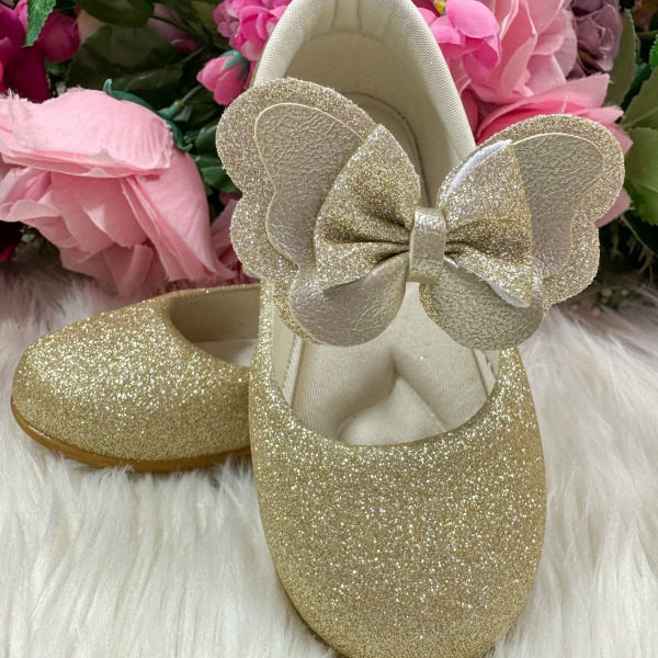 Sapatilha Flor Di MIla Baby Dourado Gliter