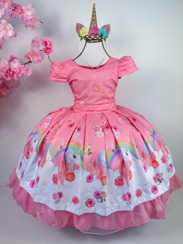 Vestido Infantil Bella Child Rosa Unicórnios