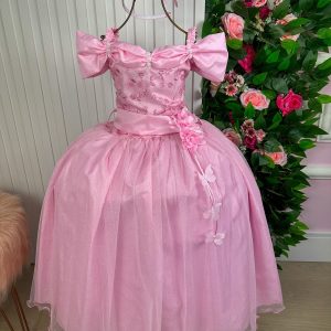 Vestido Marie Longo Manga Princesa Rosa Bebe