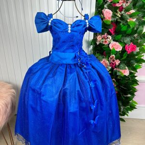 Vestido Marie Longo Manga Princesa Azul Royal