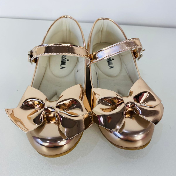 Sapatilha Flor Di Mila Laço Dourado Metalizado