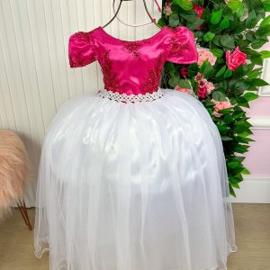 Vestido Enjoy Longo Mari Peito Rendado Pink Saia Branca