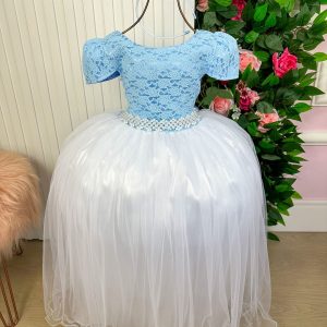 Vestido Enjoy Longo Mari Peito Rendado Azul Bebe