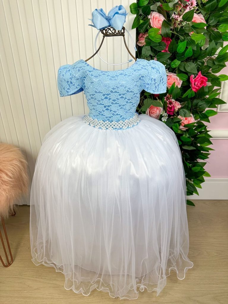 Vestido Enjoy Longo Mari Peito Rendado Azul Bebe