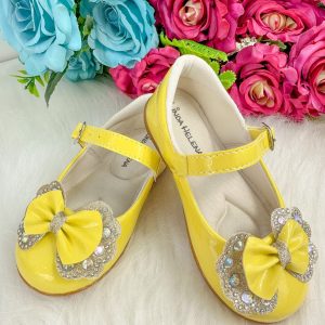 Sapatilha Flor Di MIla Baby Amarelo Lacinho Strass