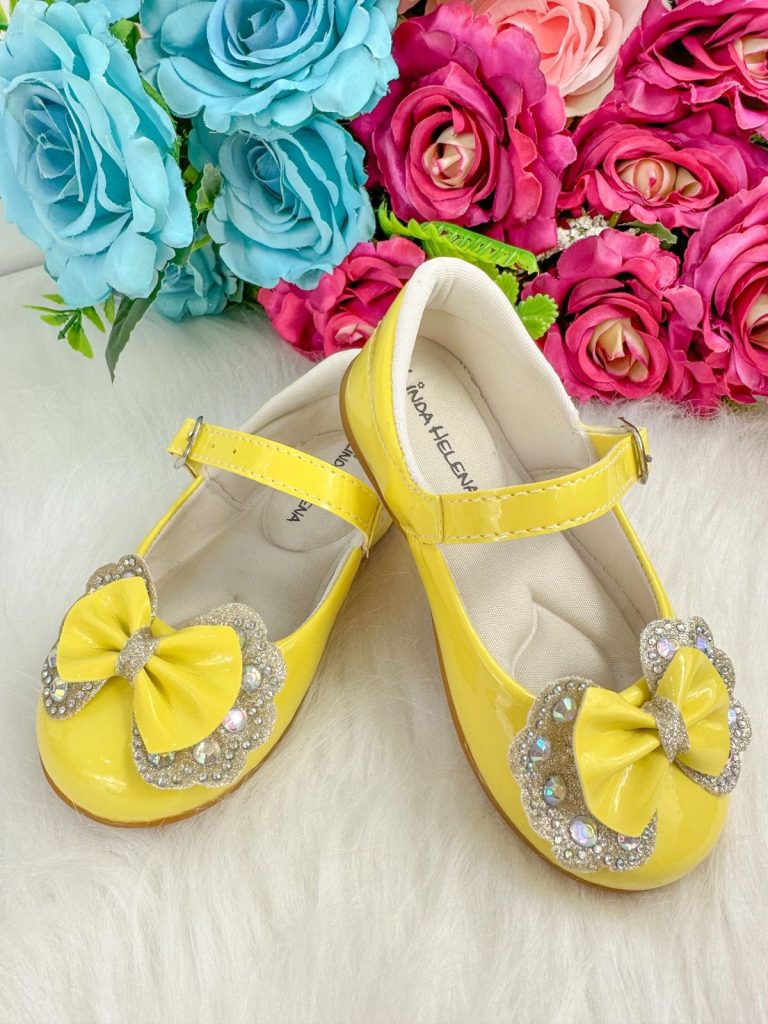 Sapatilha Flor Di MIla Baby Amarelo Lacinho Strass