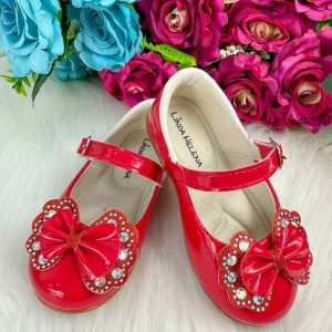 Sapatilha Flor Di MIla Baby Vermelho Lacinho Strass