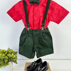 Conjunto Miss Cherry Henry Vermelho Suspensorio Verde Militar