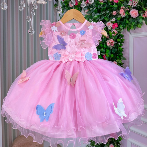 Vestido Marie Rosa Jardim Encantado Laço