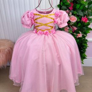 Vestido Bella Child/Fantasia Longa Princesa Rosa Bebe