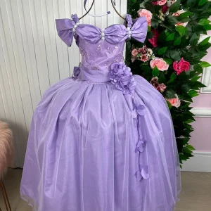 Vestido Marie Longo Manga Princesa Lilas