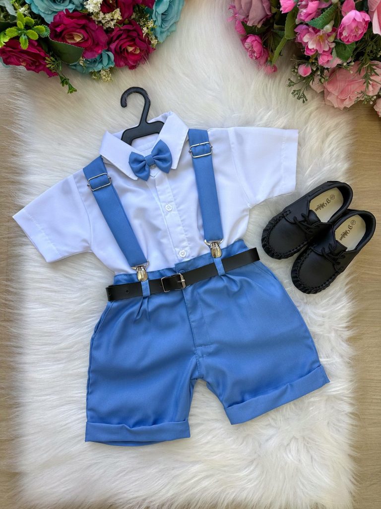 Conjunto Miss Cherry Meninos Social Shorts Ravi Azul Serenity