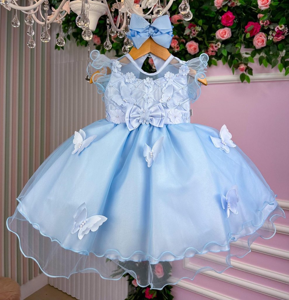 Vestido Marie Azul Jardim Encantado Laço