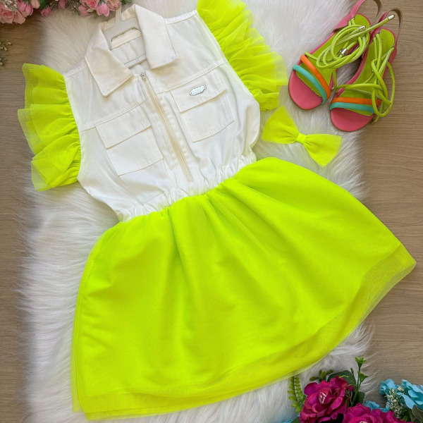 Vestido Blogueirinha Babado Rebeca Verde Neon