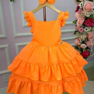 Vestido Banana Club Mariana Modinha Laranja Neon