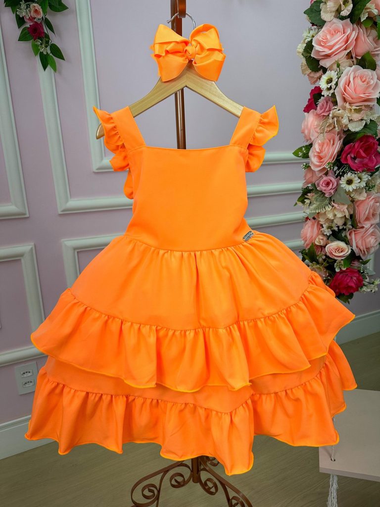 Vestido Banana Club Mariana Modinha Laranja Neon