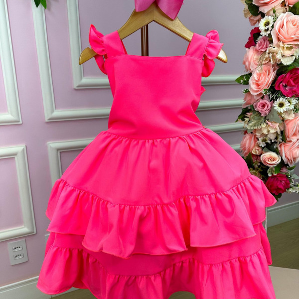 Vestido Banana Club Mariana Modinha Rosa Neon