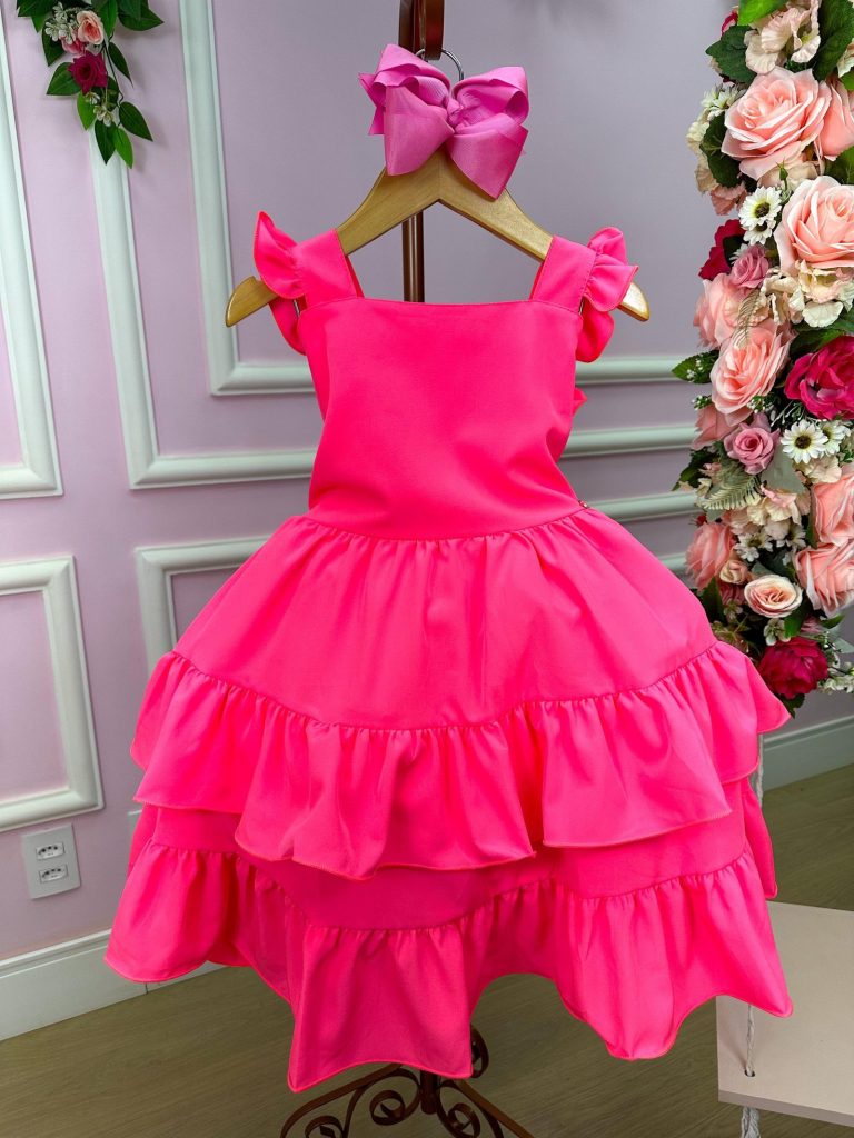 Vestido Banana Club Mariana Modinha Rosa Neon