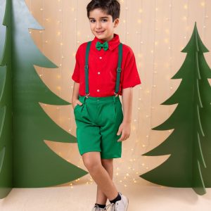 Conjunto Miss Cherry Henry Camisa Vermelha Suspensorio Verde