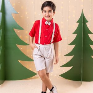 Conjunto Miss Cherry Henry Vermelho Suspensorio Bege