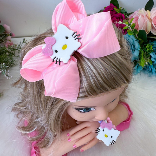 Laço Belli Tematico Hello Kitty + Pulseiras