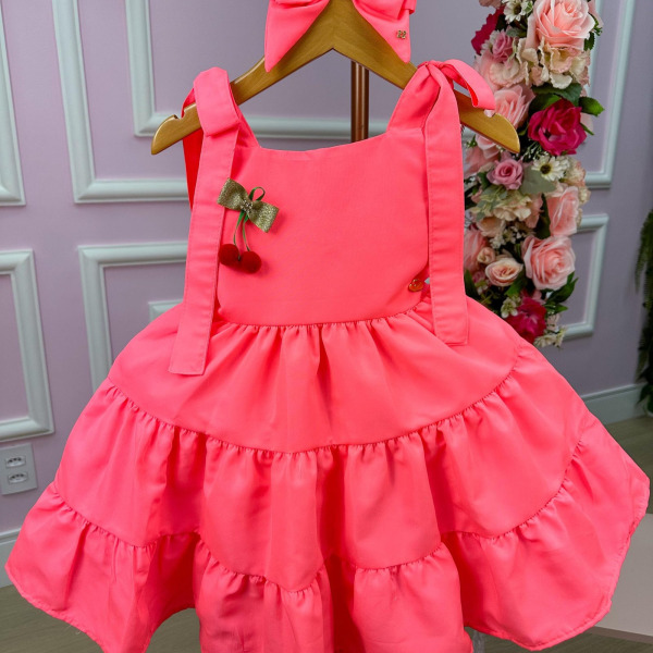 Vestido Blogueirinha Rosa Neon Cerejinha
