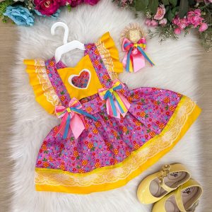 Romper/Vestido Princesa Belli Junino Rosa Com Amarelo