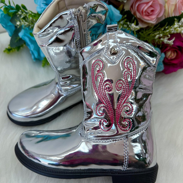 Bota – Coturno Doce Pe Boiadeira Texana Prata Metalizada