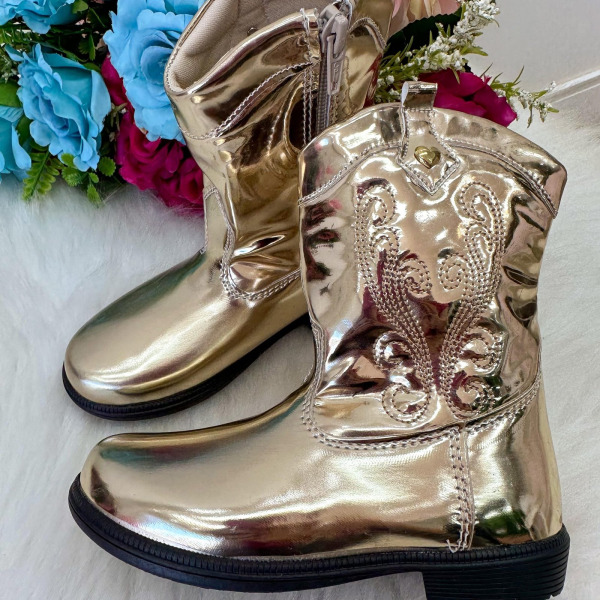 Bota – Coturno Doce Pe Boiadeira Texana Dourada Metalizada
