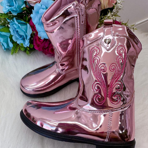 Bota – Coturno Doce Pe Boiadeira Texana Rosa Metalizada