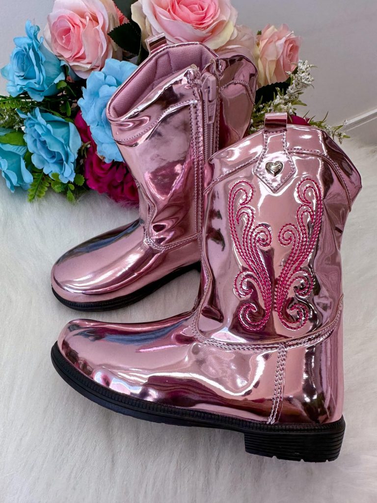 Bota – Coturno Doce Pe Boiadeira Texana Rosa Metalizada