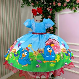 Vestido Infantil Temáticos da Gigi Galinha Pintadinha Azul Modelo 2