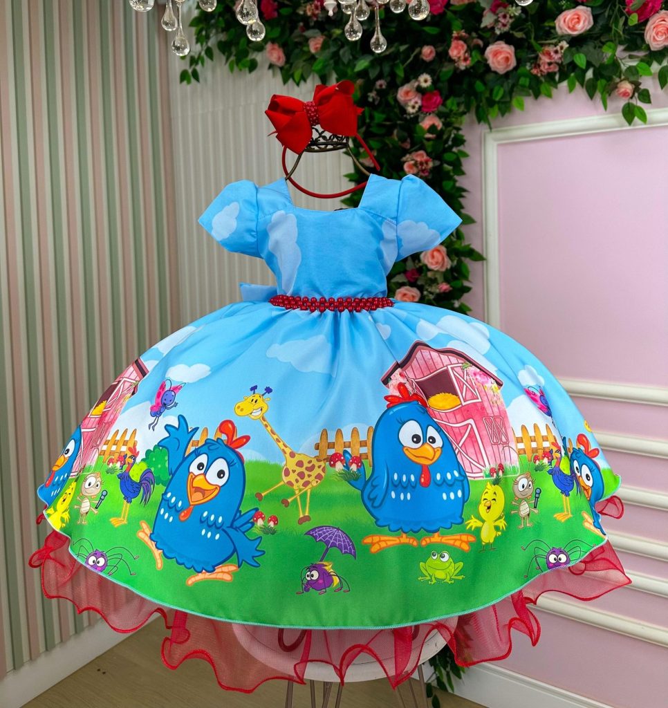 Vestido Infantil Temáticos da Gigi Galinha Pintadinha Azul Modelo 2