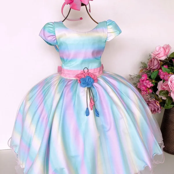 Vestido Infantil Bella Child Colorido Arco Iris