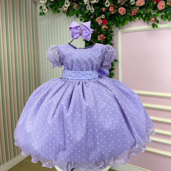 Vestido Marie Lilás Bolinhas