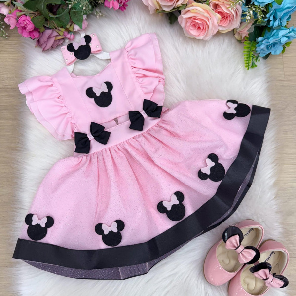 Romper/Vestido Princesa Belli Minnie/Minie Rosa Modelo 2