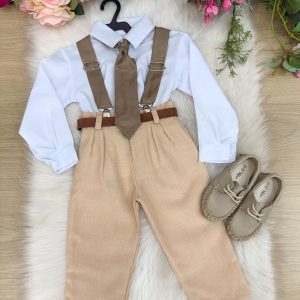 Conjunto Meninos Miss Cherry Rafael Suspensorio Caramelo-Beige
