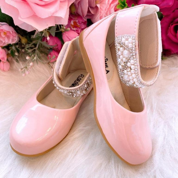 Sapatilha Flor di Mila Rosa Bebê "Perolas" Luxo