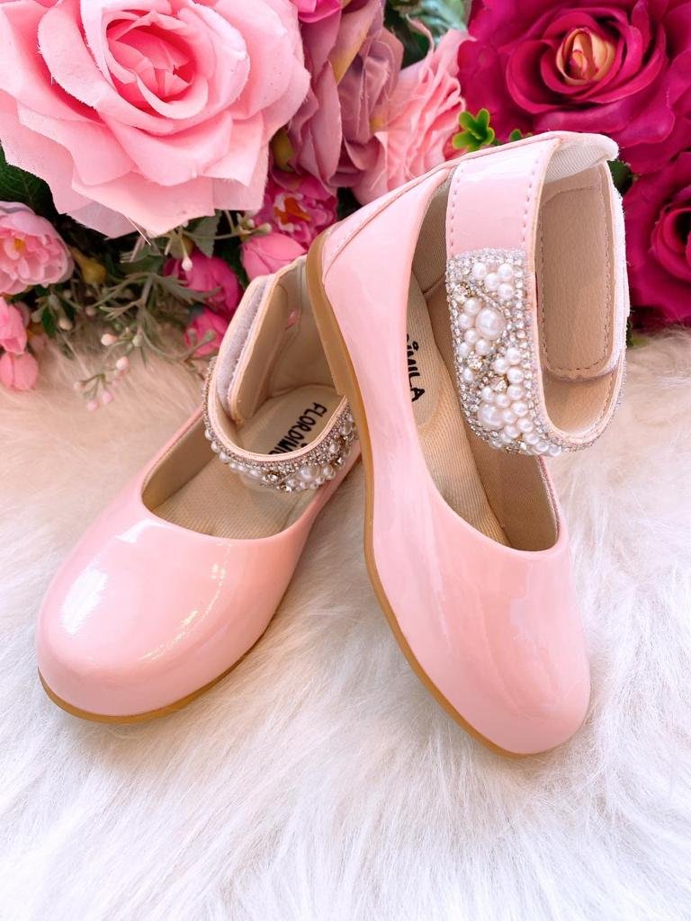 Sapatilha Flor di Mila Rosa Bebê “Perolas” Luxo