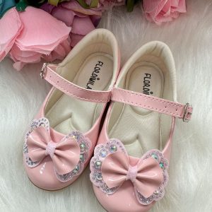 Sapatilha Flor Di MIla Baby Rosa Lacinho Strass