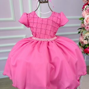 Vestido Ysa Kids Rosa Chiclete Peito Perolas