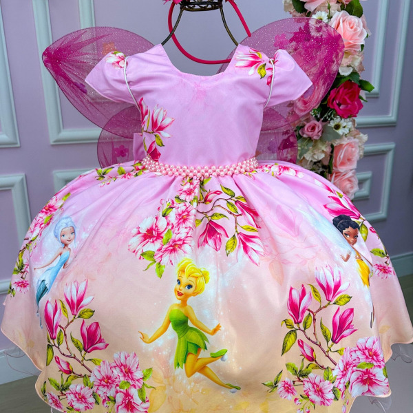 Vestido Infantil Temáticos da Gigi Fadas – Tinker Bell – Sininho Rosa