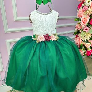 Vestido Juvenil Vila Lele Ivete Peito Off e Saia Verde Bandeira