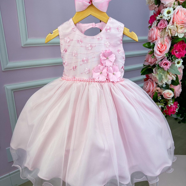 Vestido Vila Lele Jardim Encantado Flora Rosa Bebe